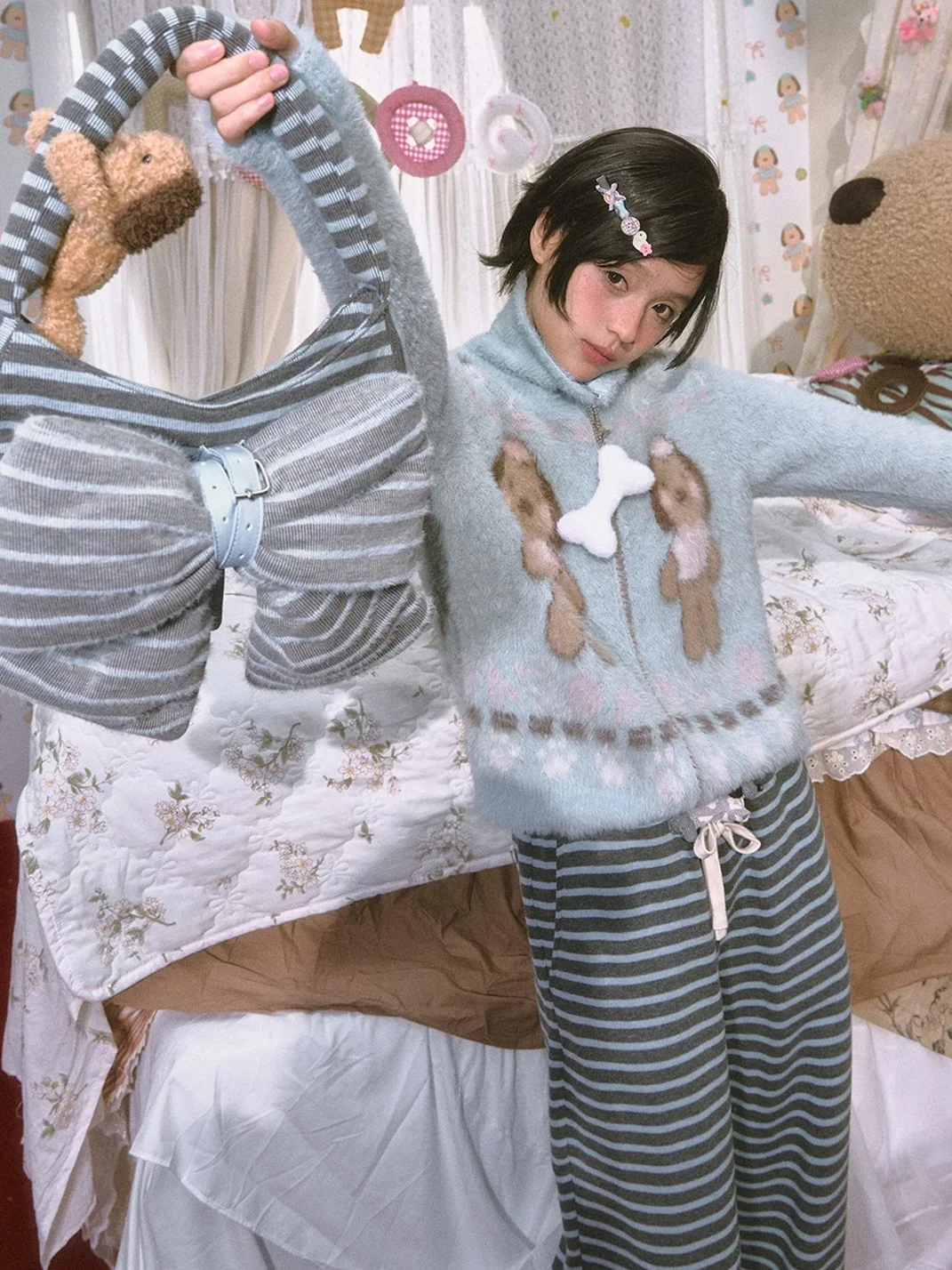 OhTODOG | Blue Dog Graphic Zip Turtleneck Sweater
