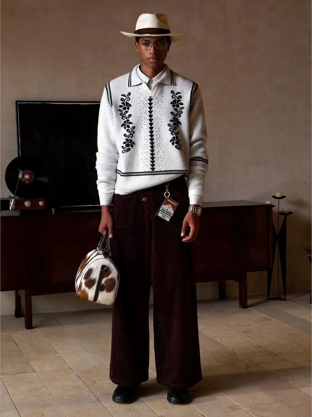 OPENFLY | Vintage Vine Jacquard Polo Collar Sweater