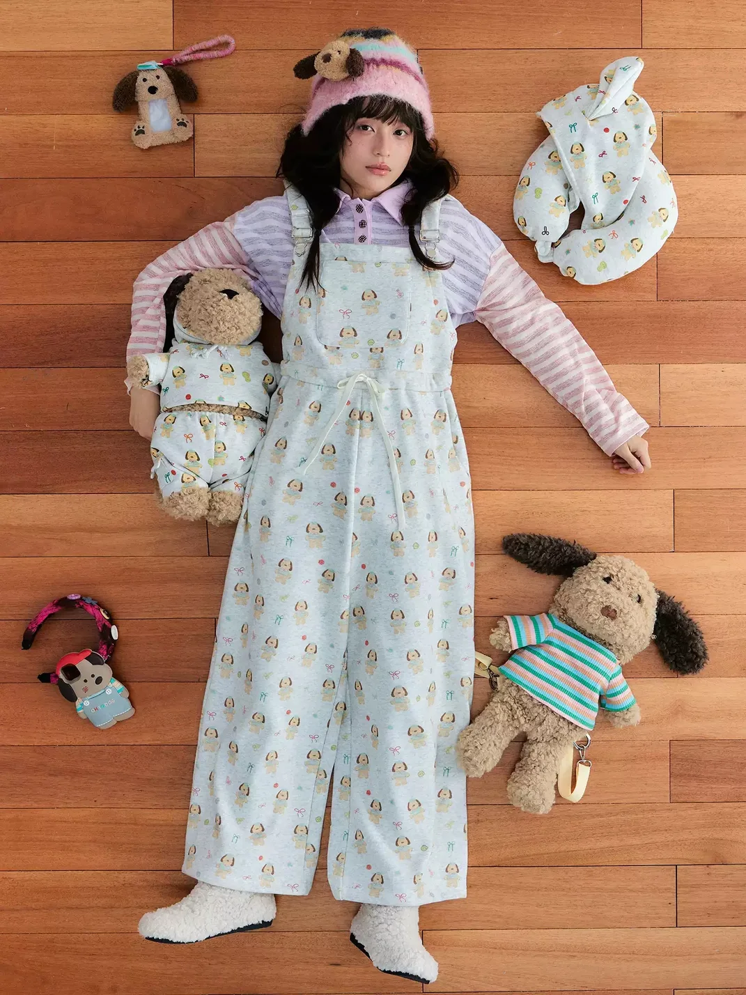 OhTODOG | Puppy Print Drawstring Wide Leg Overalls