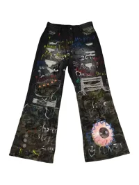 Carol's here | Hand-Painted Distressed Camouflage Patchwork Wide-Leg Jeans