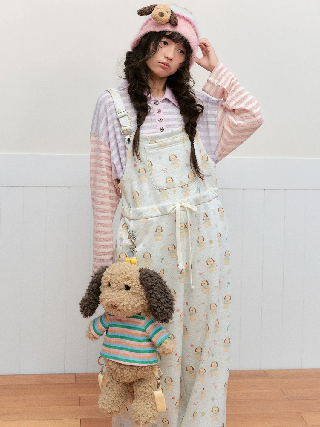 OhTODOG | Puppy Print Drawstring Wide Leg Overalls