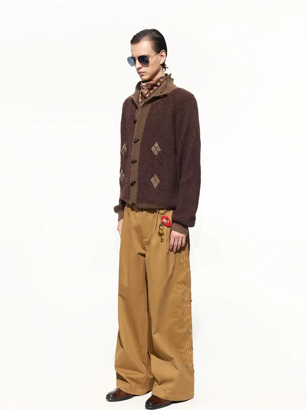 OPENFLY | Retro Argyle Toggle Knit Cardigan Jacket