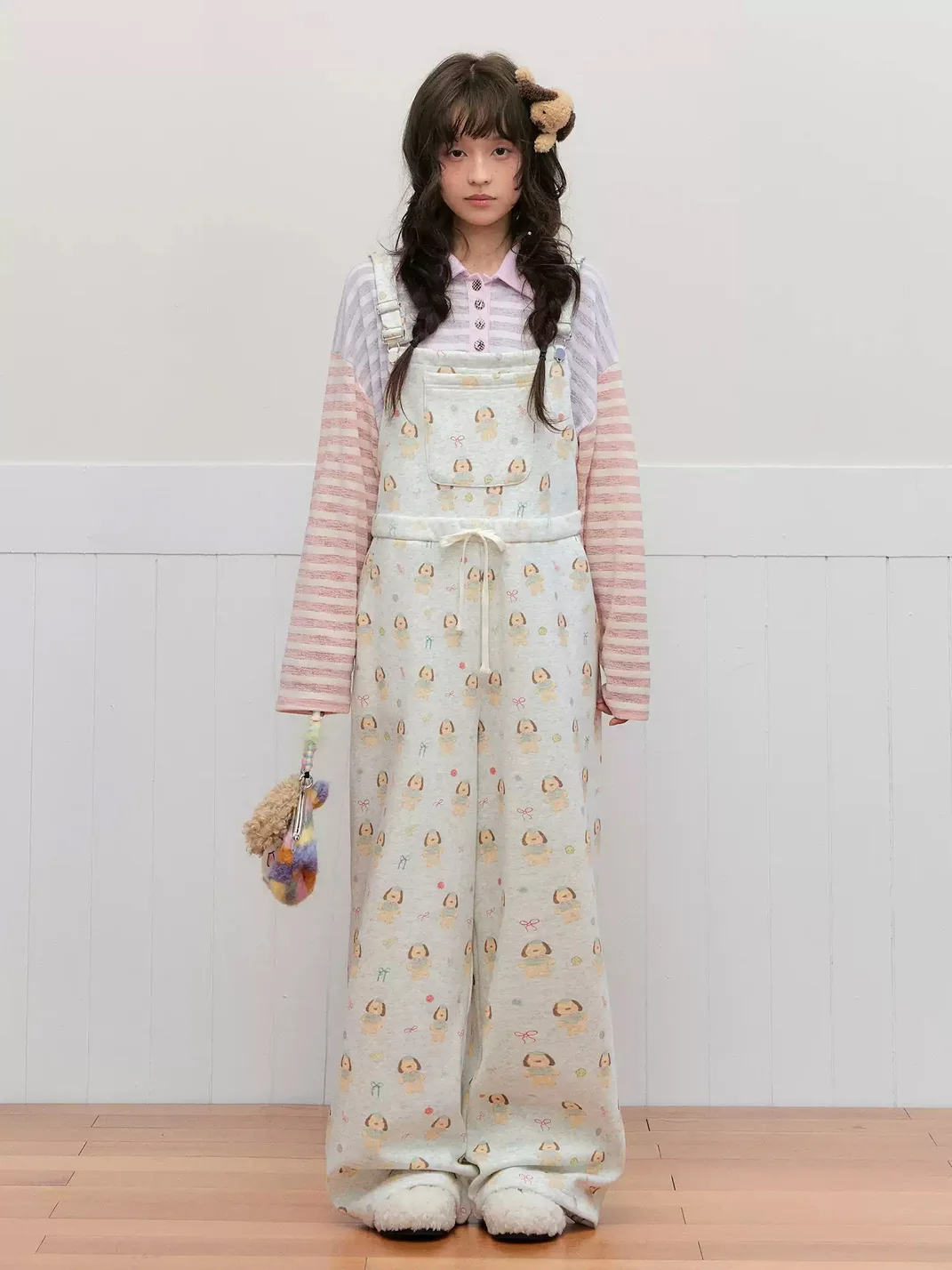 OhTODOG | Puppy Print Drawstring Wide Leg Overalls