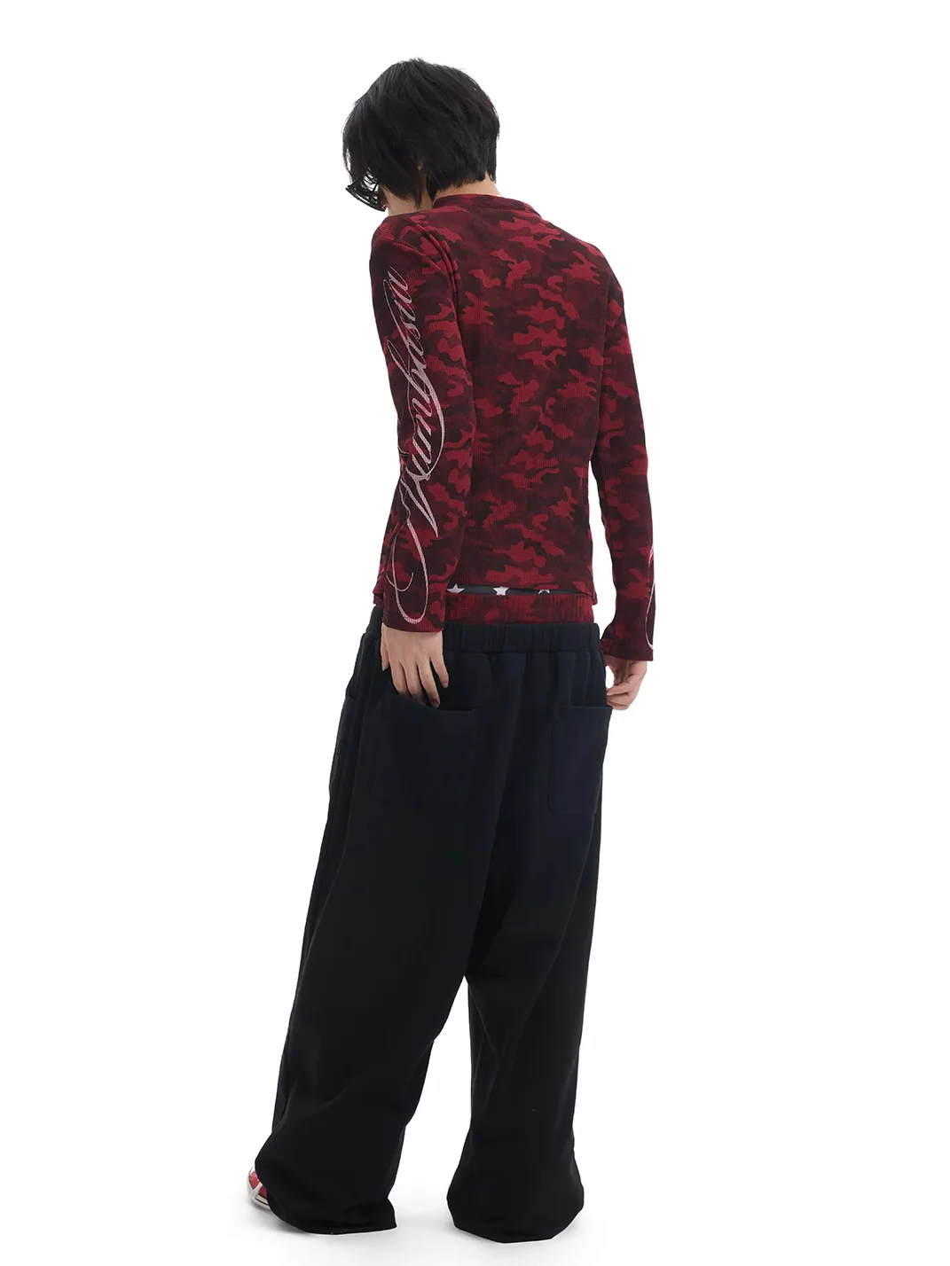 NumbAsia | Red Camouflage Distressed Baggy Sweatpants