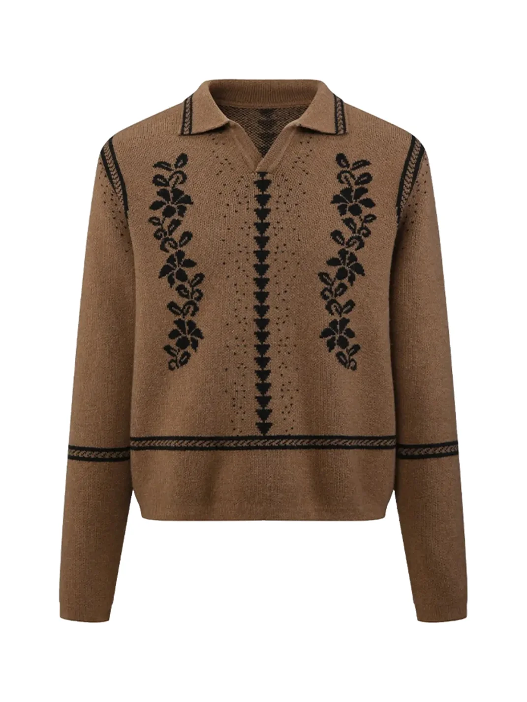 OPENFLY | Vintage Vine Jacquard Polo Collar Sweater