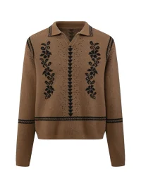 OPENFLY | Vintage Vine Jacquard Polo Collar Sweater