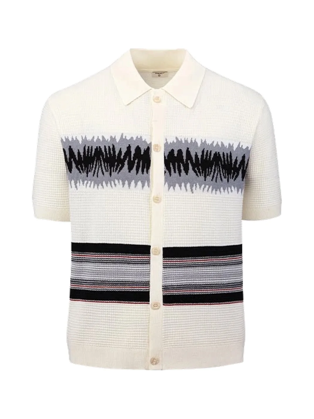 OPENFLY | Patterned Waffle Knit Short Sleeve Polo Cardigan