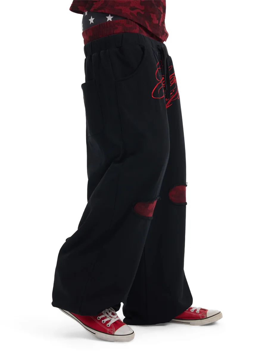 NumbAsia | Red Camouflage Distressed Baggy Sweatpants - 2