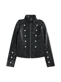 NumbAsia | Fitted Epaulet Button-Decorated Leather Jacket