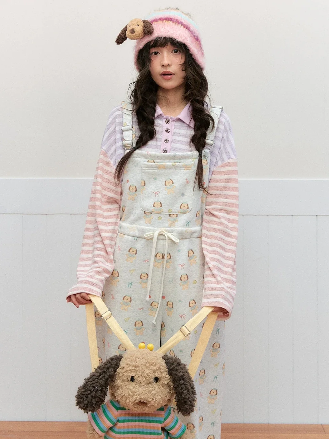 OhTODOG | Puppy Print Drawstring Wide Leg Overalls
