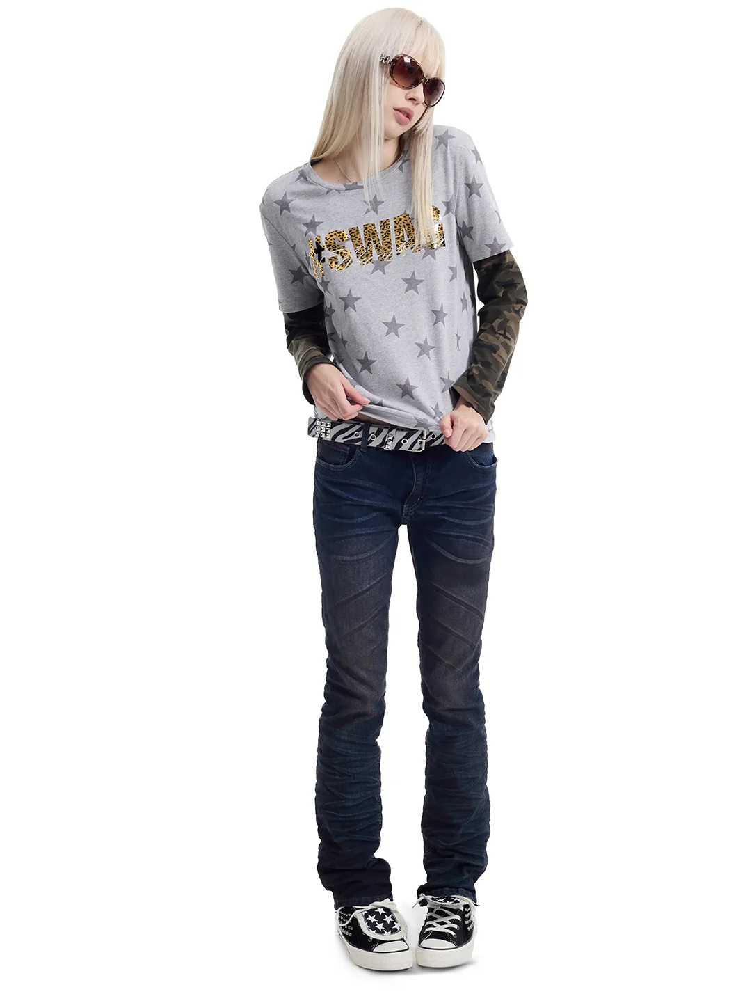 NumbAsia | Layered Star Camouflage Leopard Print Long Sleeve T-Shirt