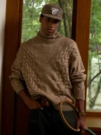 OPENFLY | Symmetrical Cable Knit Turtleneck Sweater