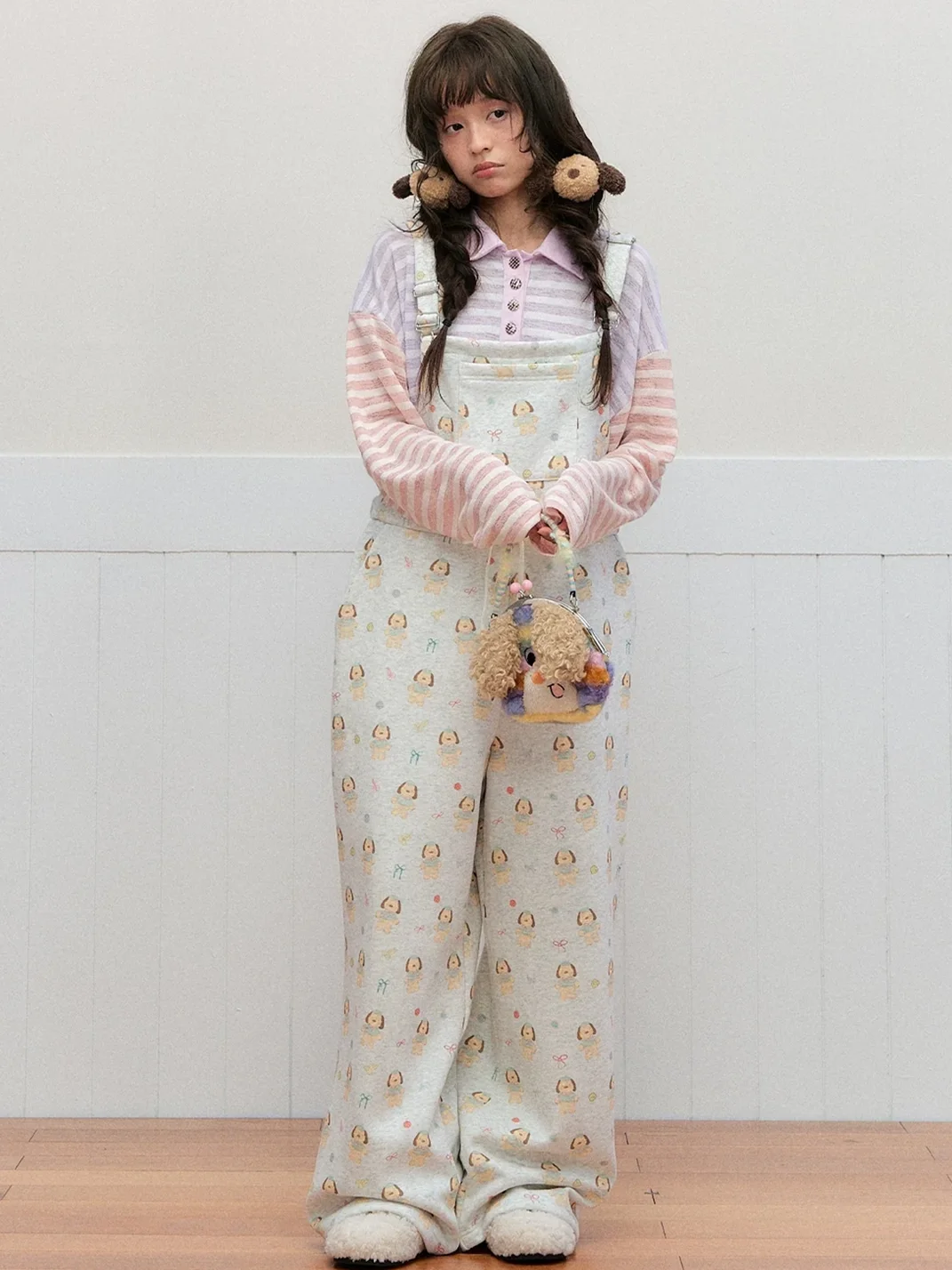 OhTODOG | Puppy Print Drawstring Wide Leg Overalls