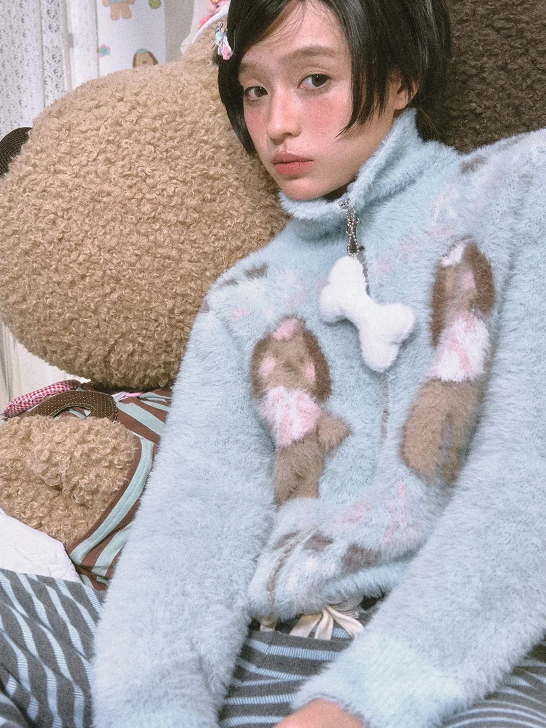 OhTODOG | Blue Dog Graphic Zip Turtleneck Sweater
