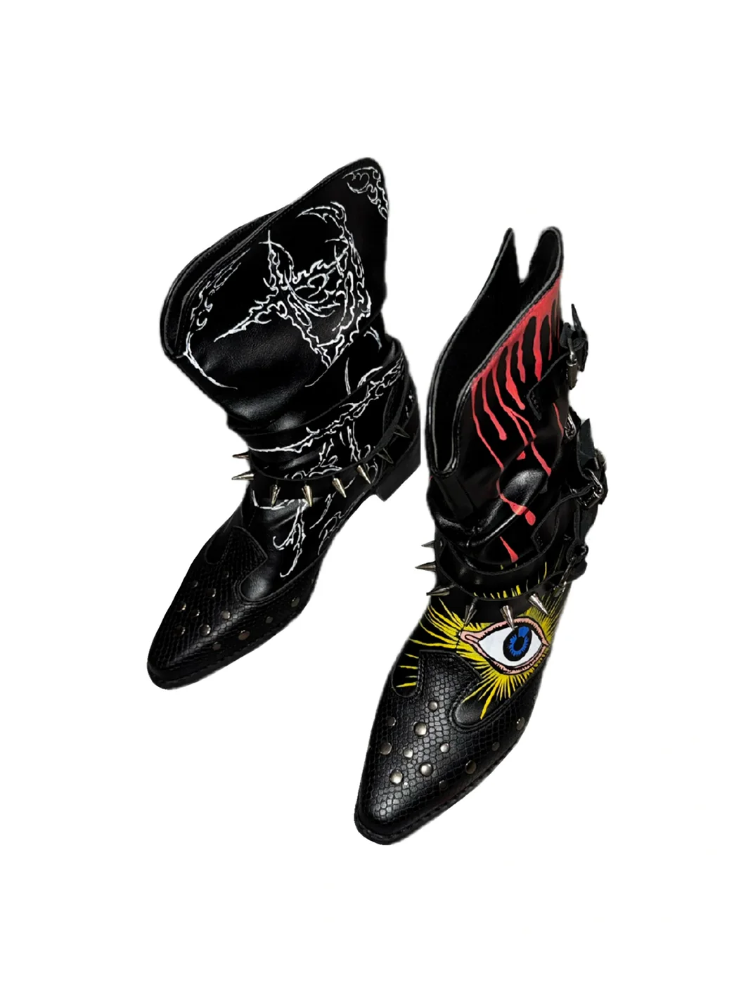 Carol's here | Hand-Painted Graffiti Studded Buckle Chelsea Boots