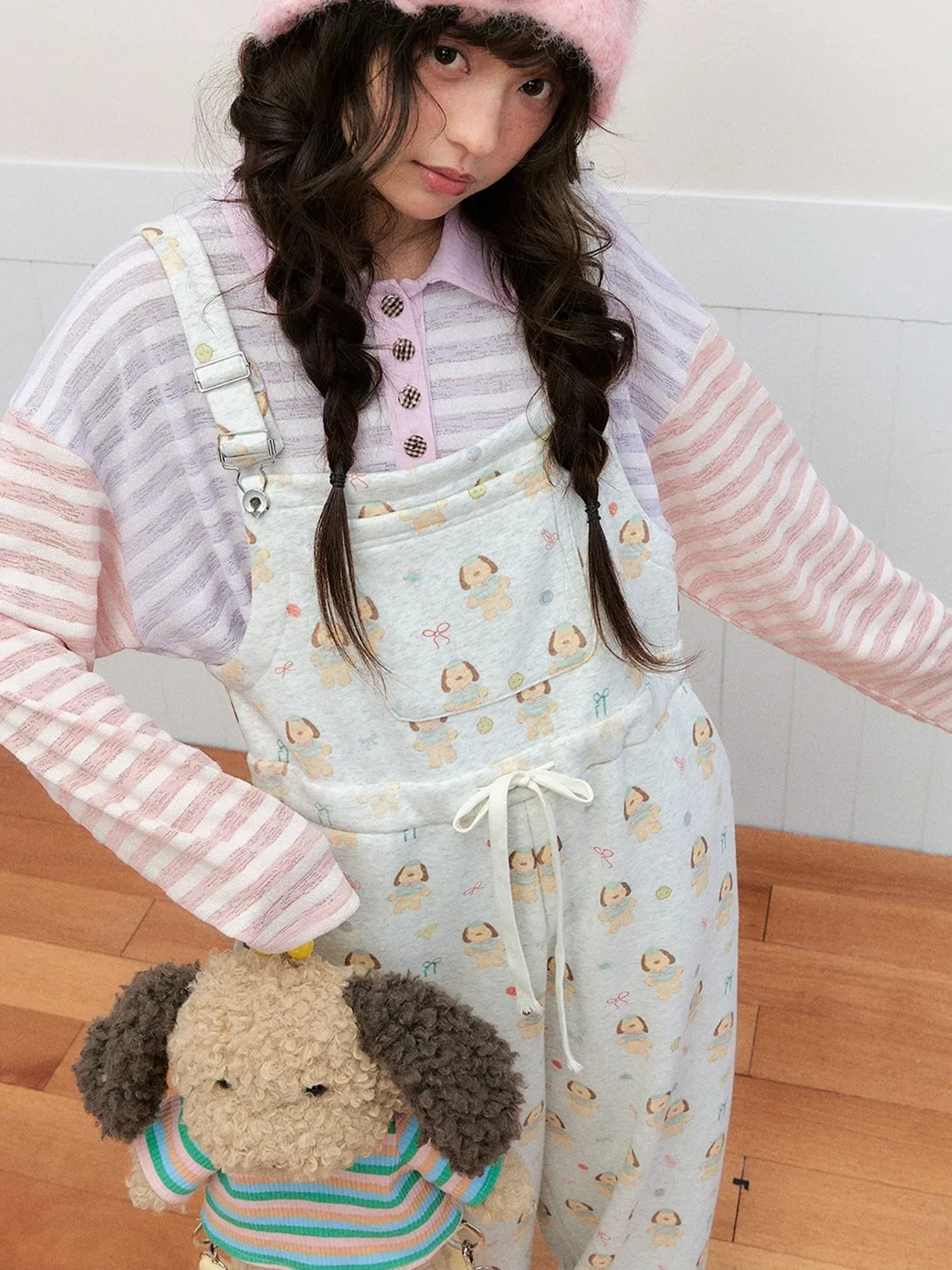 OhTODOG | Puppy Print Drawstring Wide Leg Overalls