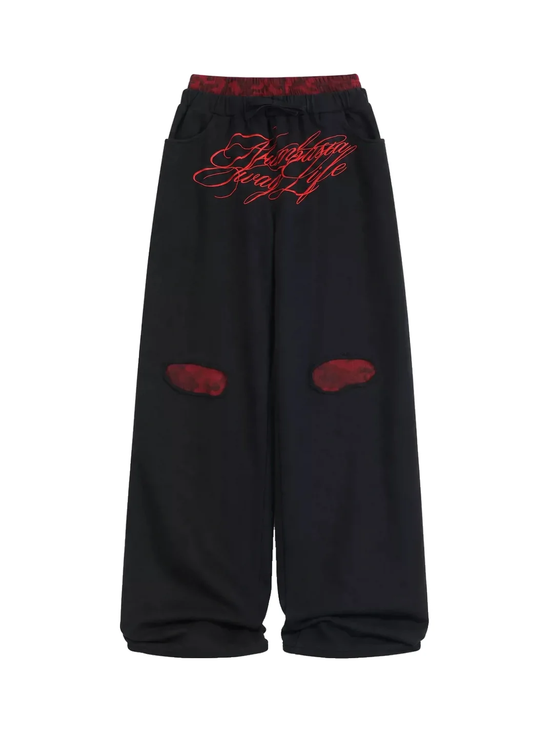NumbAsia | Red Camouflage Distressed Baggy Sweatpants