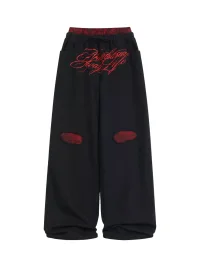 NumbAsia | Red Camouflage Distressed Baggy Sweatpants