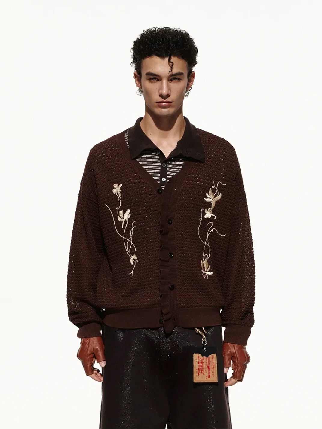 OPENFLY | Relaxed Floral Embroidered Openwork Knit Shirt