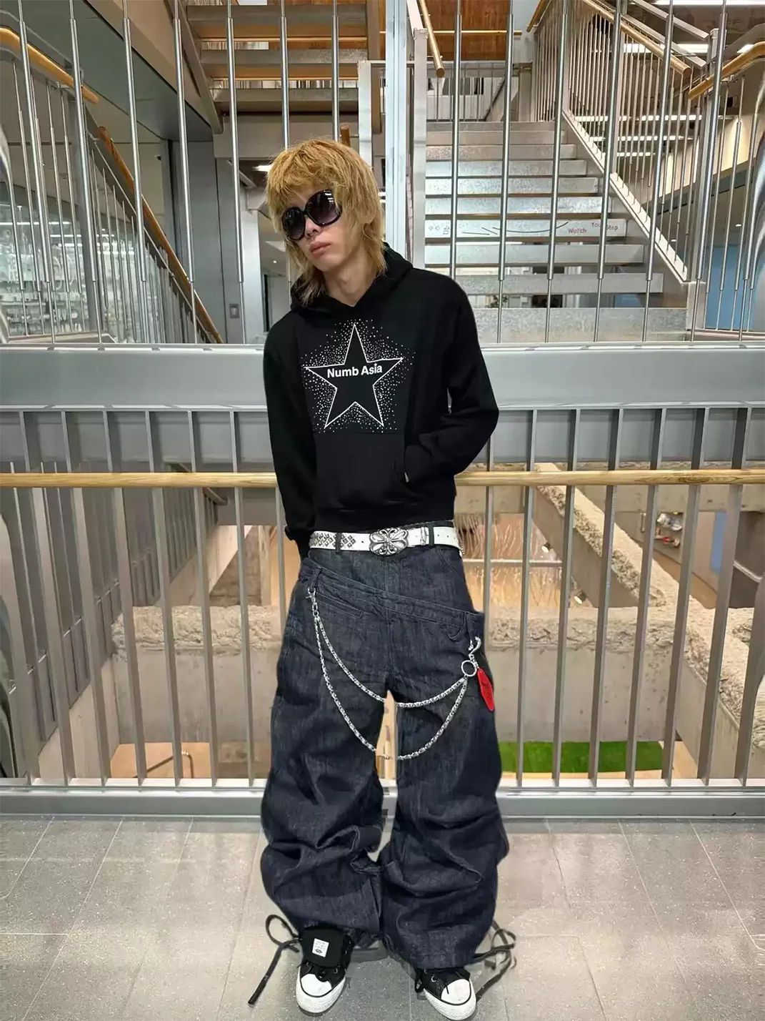 NumbAsia | Rhinestone Star Print Loose Pullover Hoodie