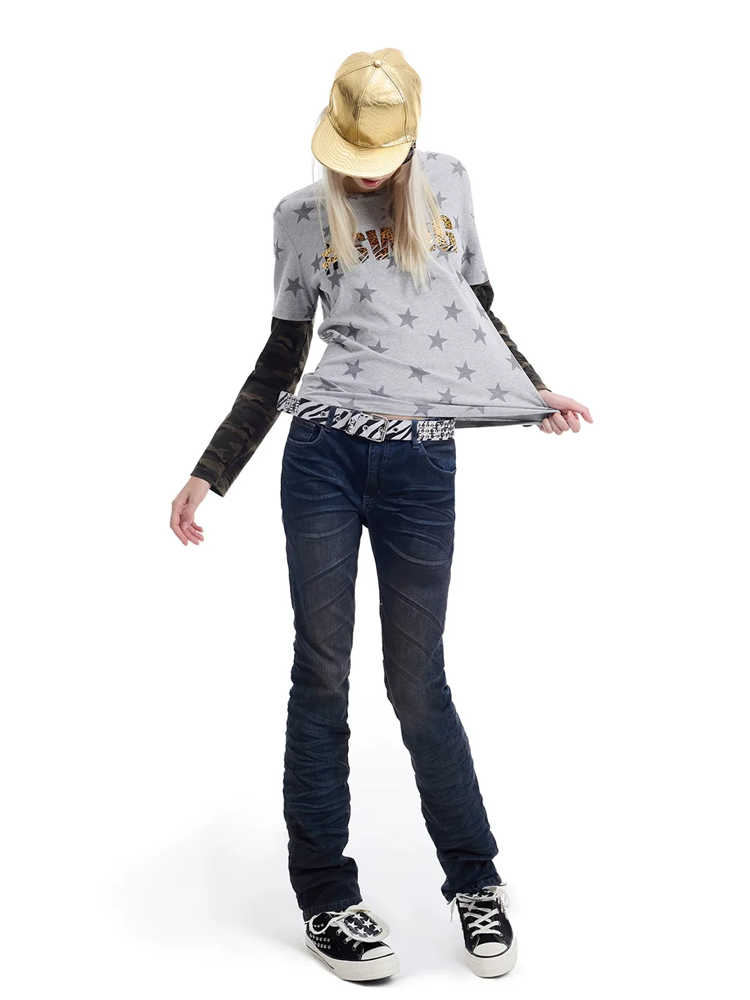 NumbAsia | Layered Star Camouflage Leopard Print Long Sleeve T-Shirt