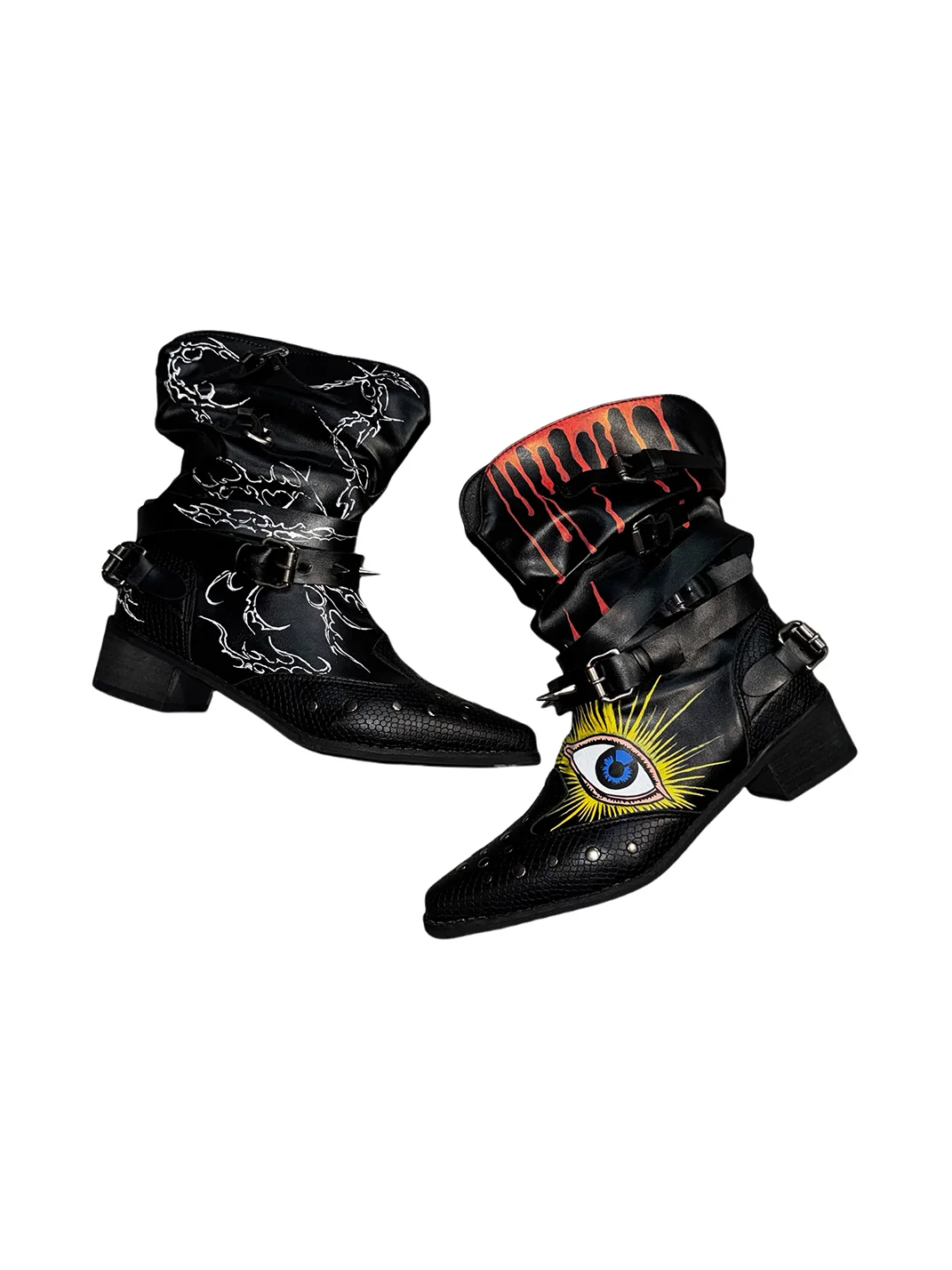 Carol's here | Hand-Painted Graffiti Studded Buckle Chelsea Boots