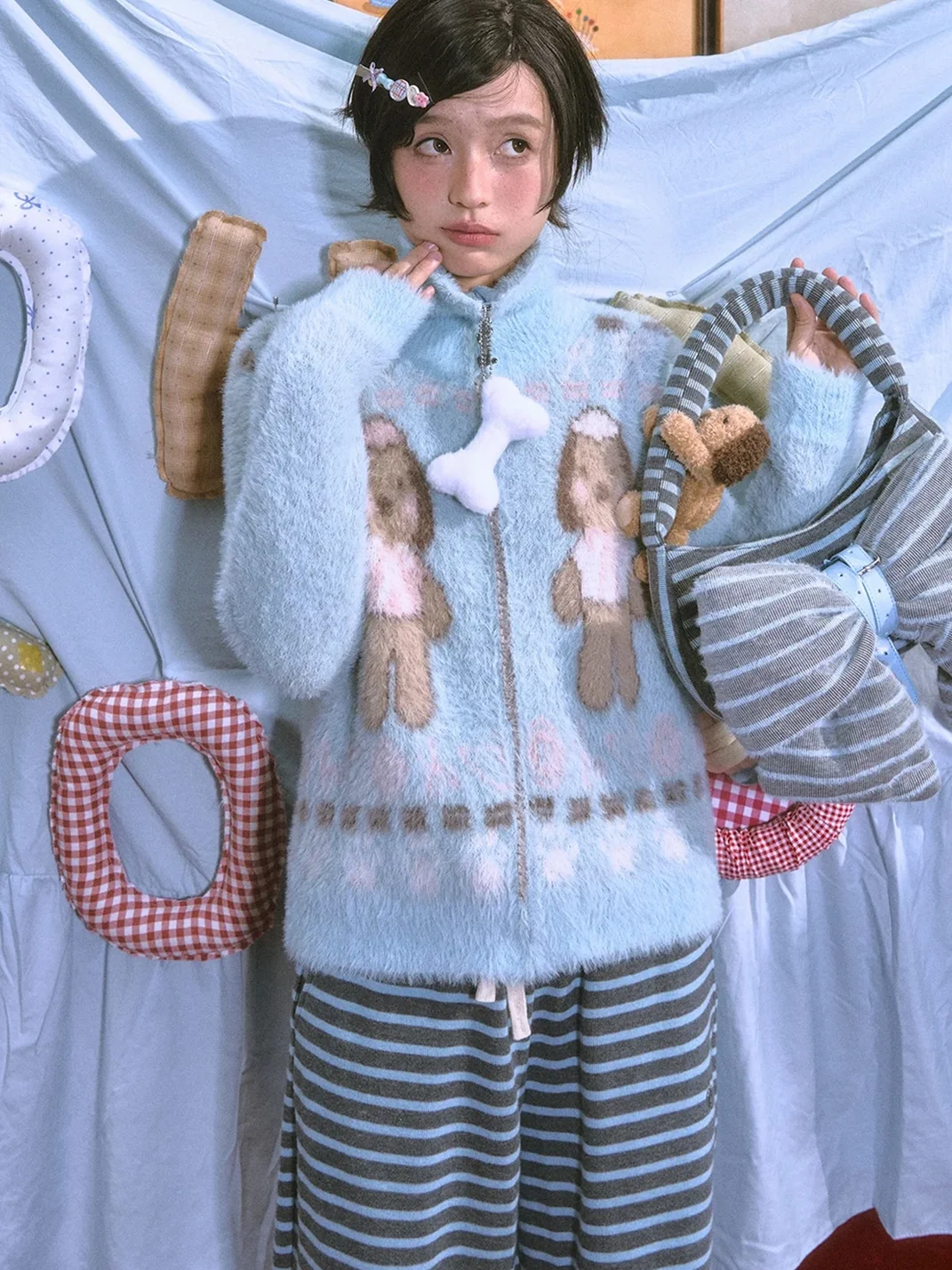 OhTODOG | Blue Dog Graphic Zip Turtleneck Sweater