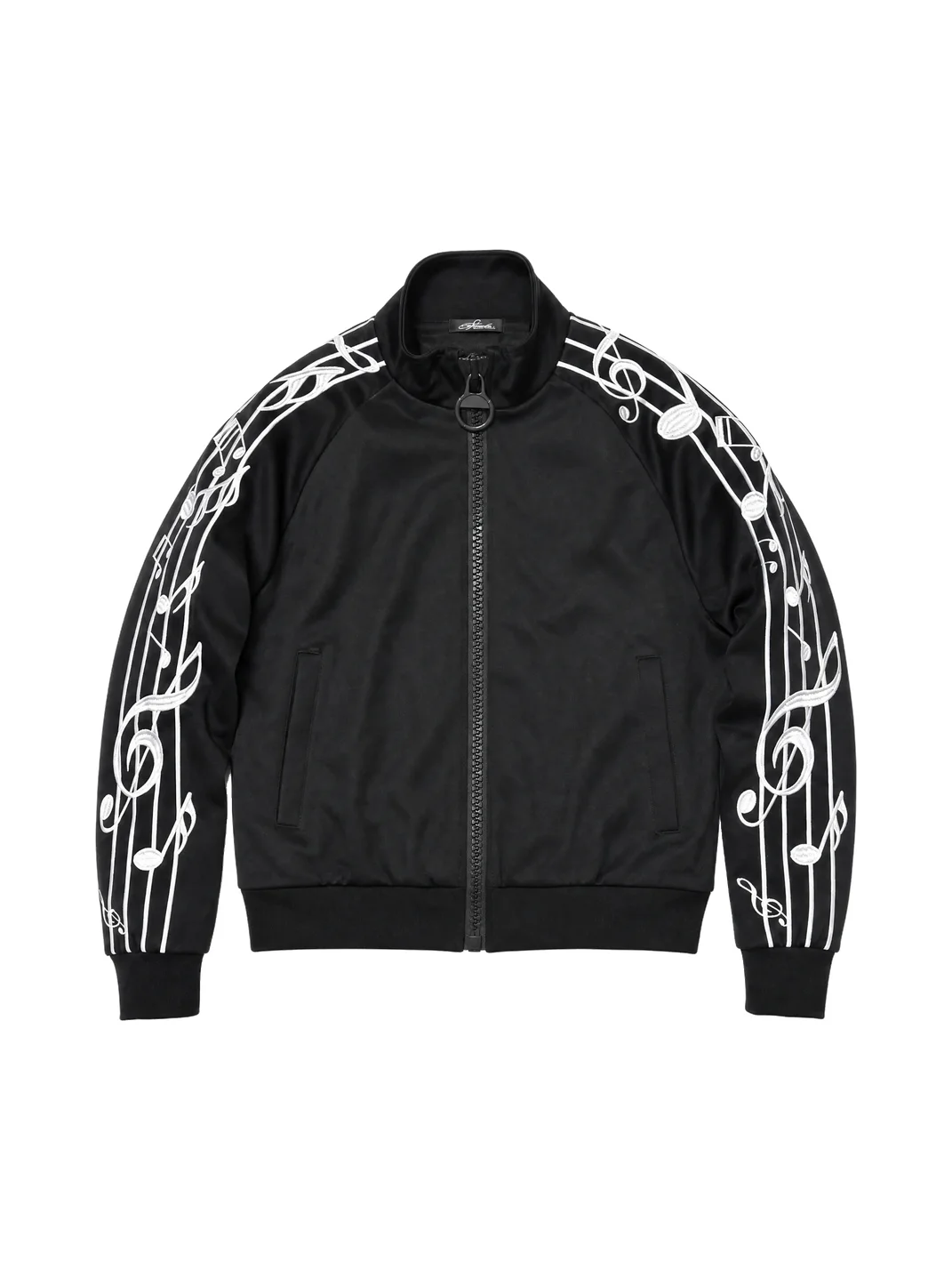 NumbAsia | Musical Note Embroidered Stand Collar Zip Jacket