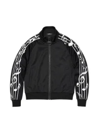 NumbAsia | Musical Note Embroidered Stand Collar Zip Jacket