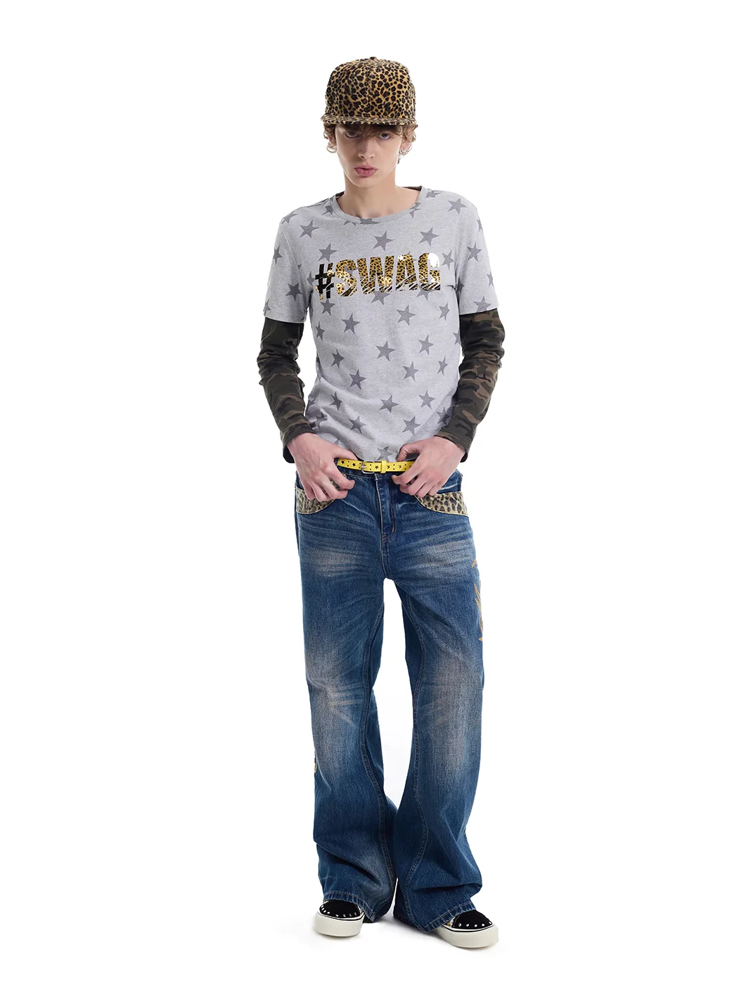 NumbAsia | Layered Star Camouflage Leopard Print Long Sleeve T-Shirt