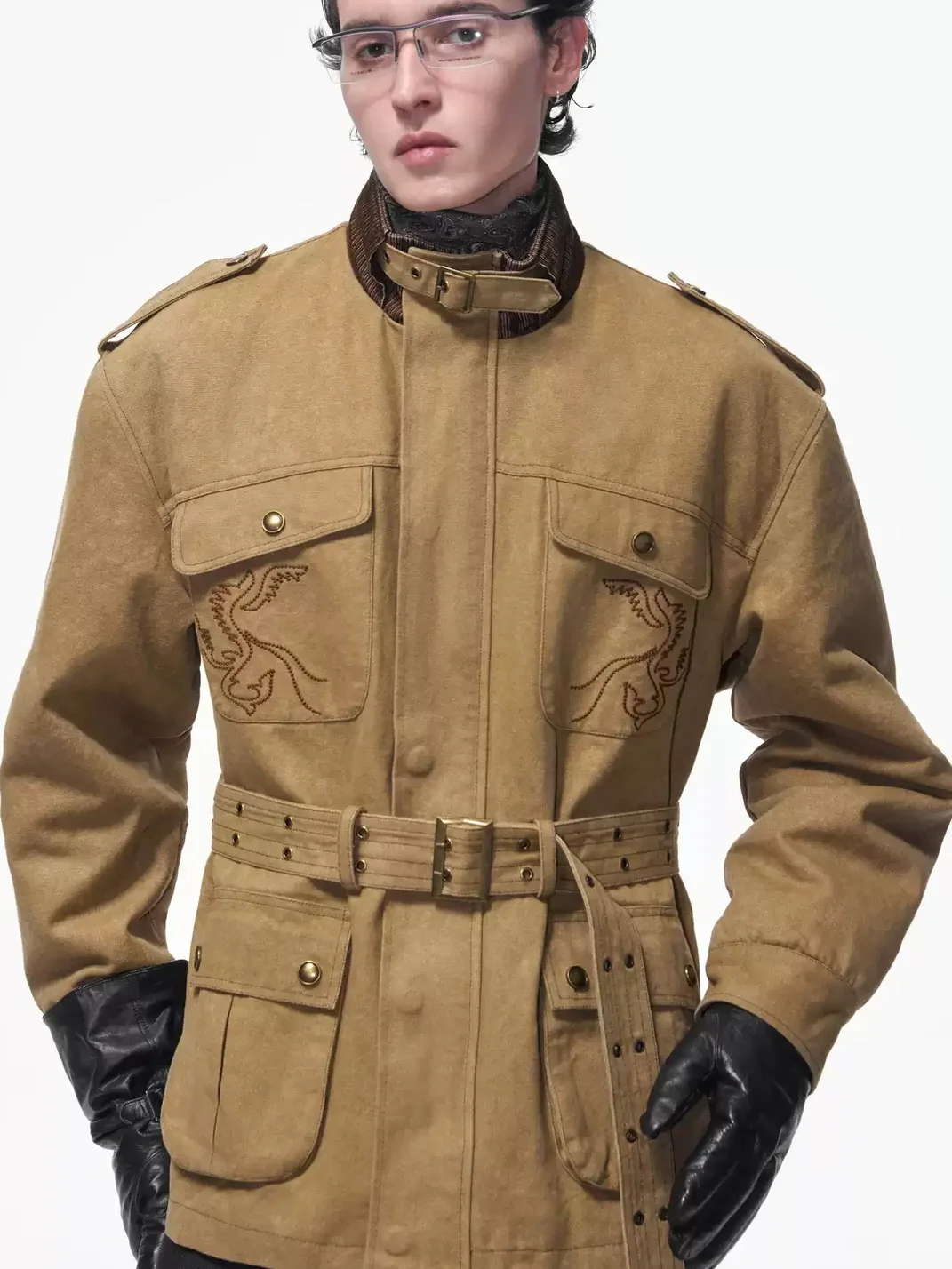 OPENFLY | Vintage Embroidered Belted Multi-Pocket Field Jacket