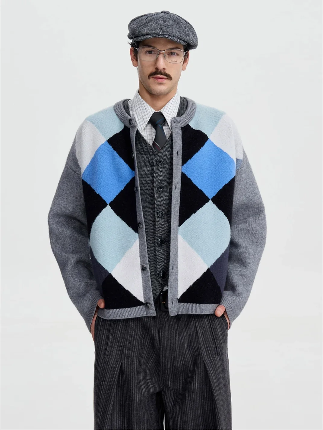 OPENFLY | Argyle Contrast Loose Knit Cardigan