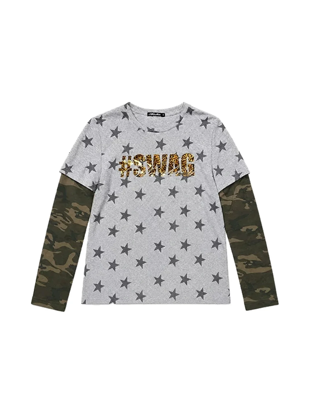 NumbAsia | Layered Star Camouflage Leopard Print Long Sleeve T-Shirt