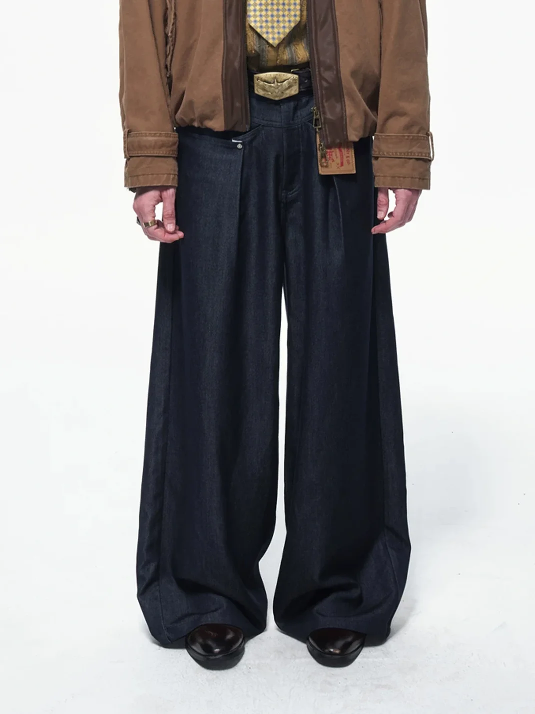 OPENFLY | Pleated Wide Leg Denim Pants