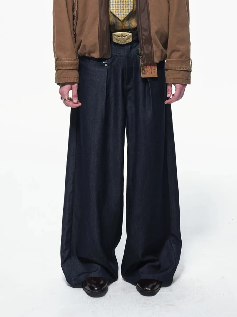 OPENFLY | Pleated Wide Leg Denim Pants - 2