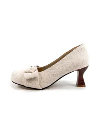 Dolly Bae | Apricot Jacquard Lace Bow Goblet Heels