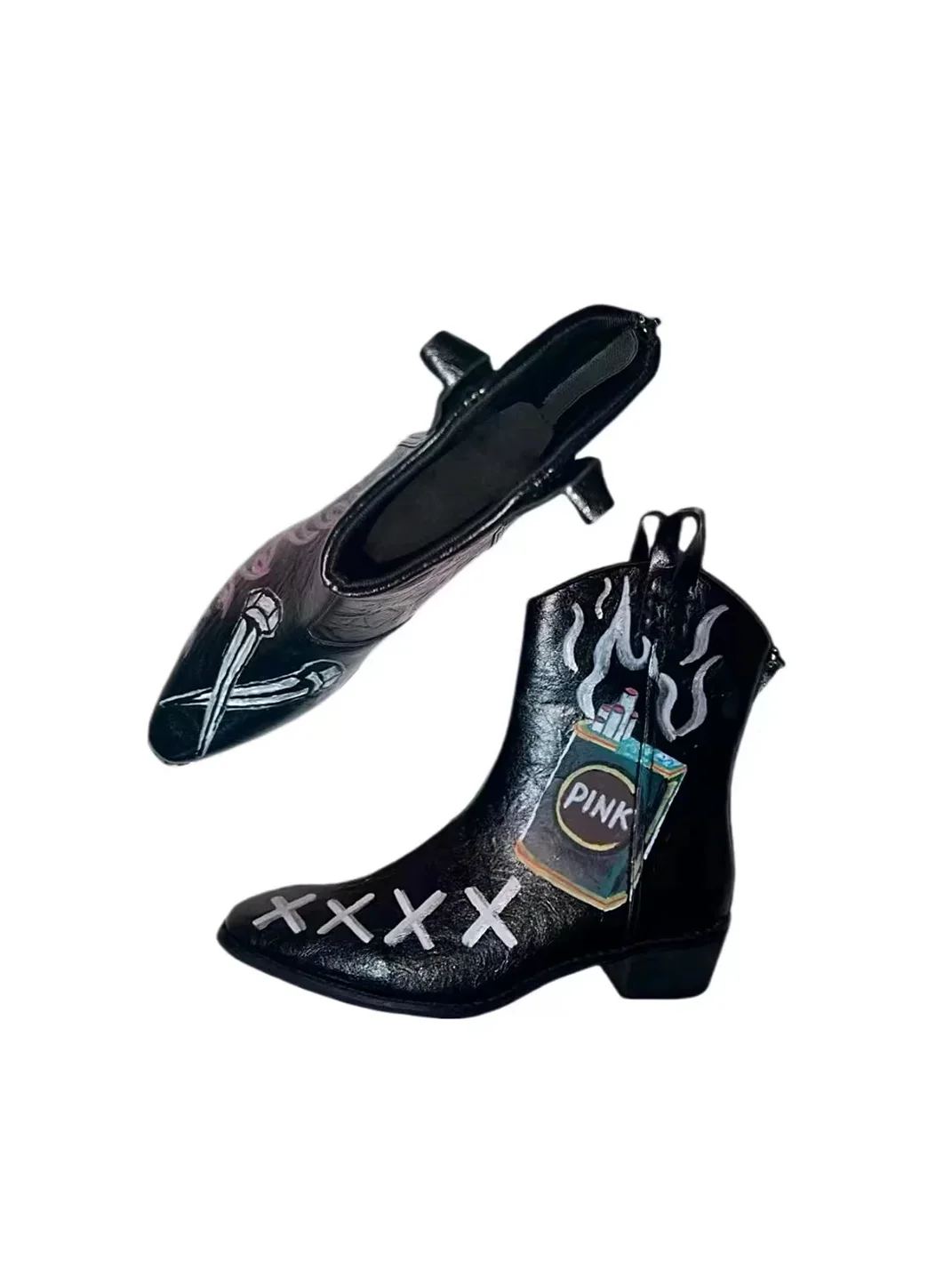 Carol's here | Hand-Painted Leather Western Ankle Boots
