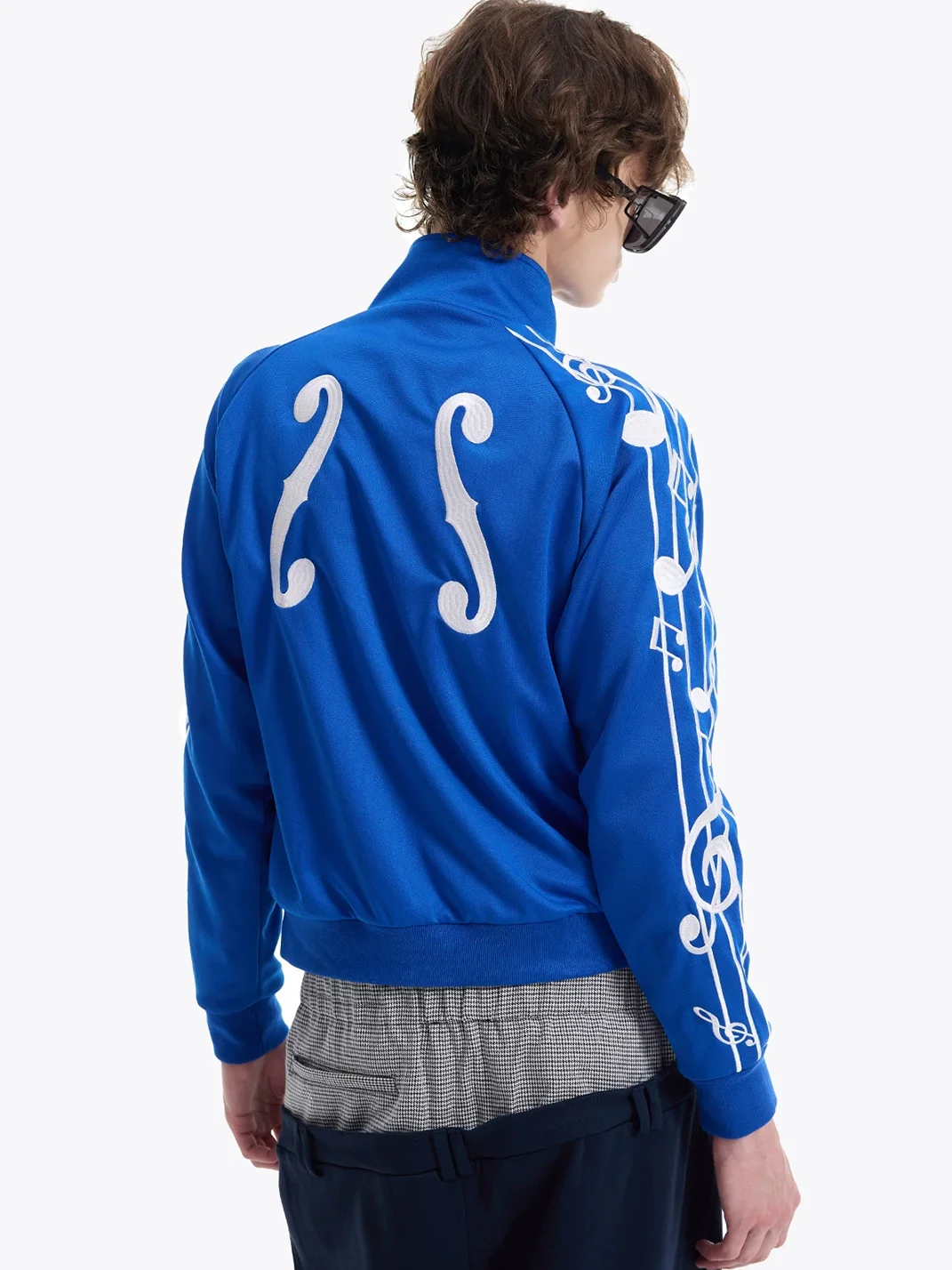 NumbAsia | Musical Note Embroidered Stand Collar Zip Jacket