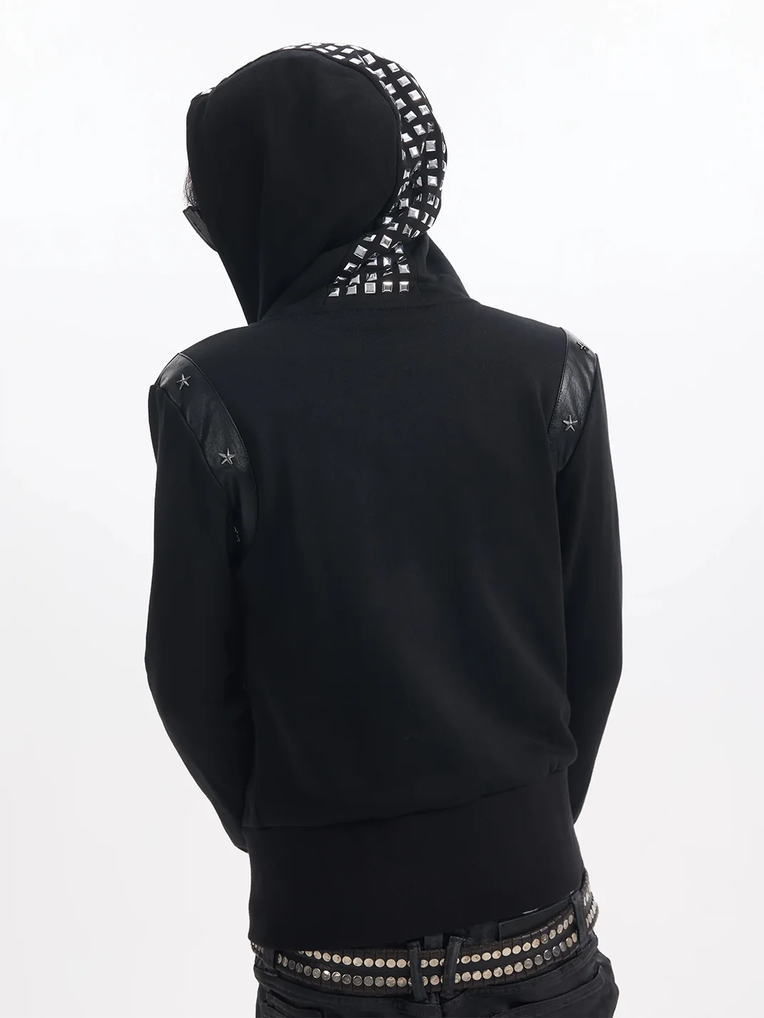 NumbAsia | Black Studded Star Patch Zip Hoodie