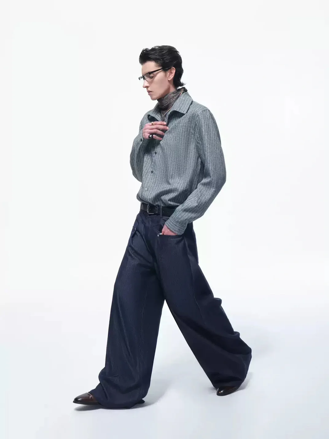 OPENFLY | Pleated Wide Leg Denim Pants