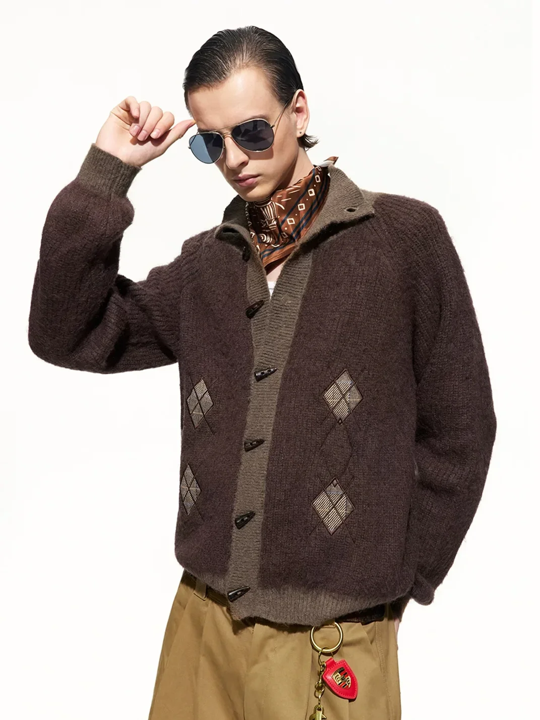 OPENFLY | Retro Argyle Toggle Knit Cardigan Jacket