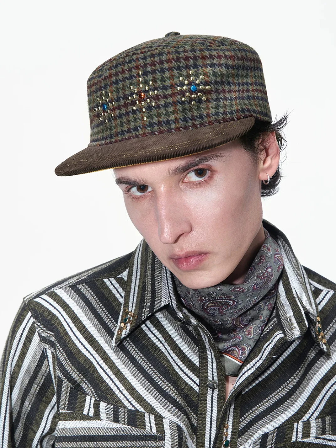 OPENFLY | Studded Houndstooth Corduroy-Brim Baseball Cap