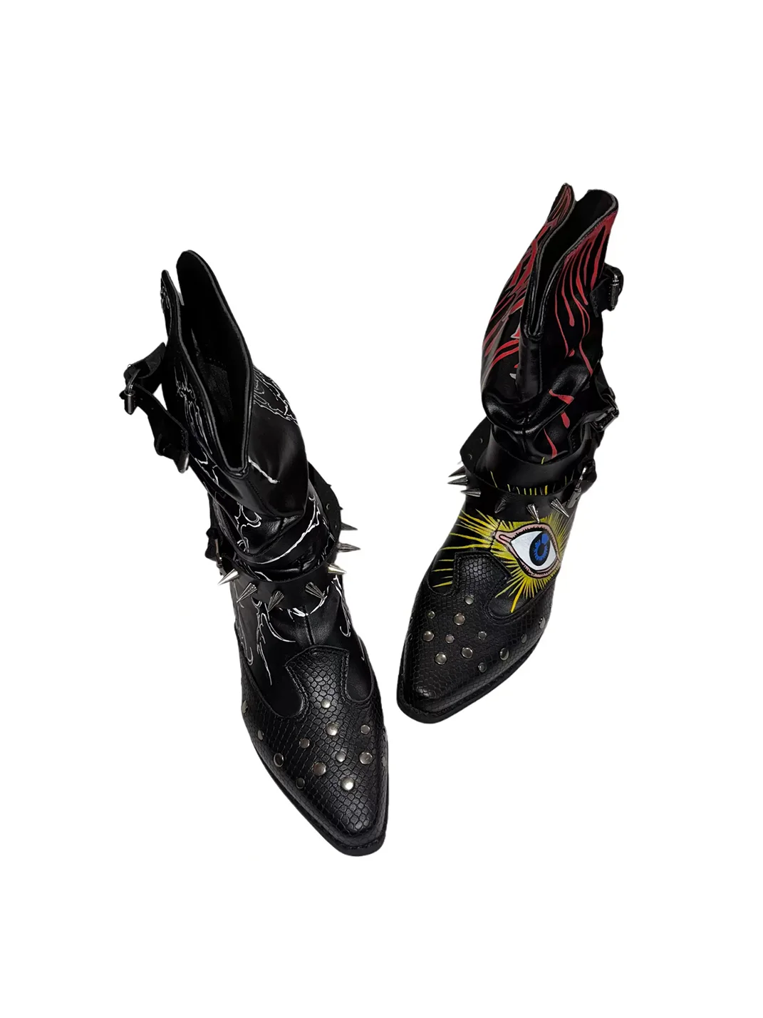 Carol's here | Hand-Painted Graffiti Studded Buckle Chelsea Boots