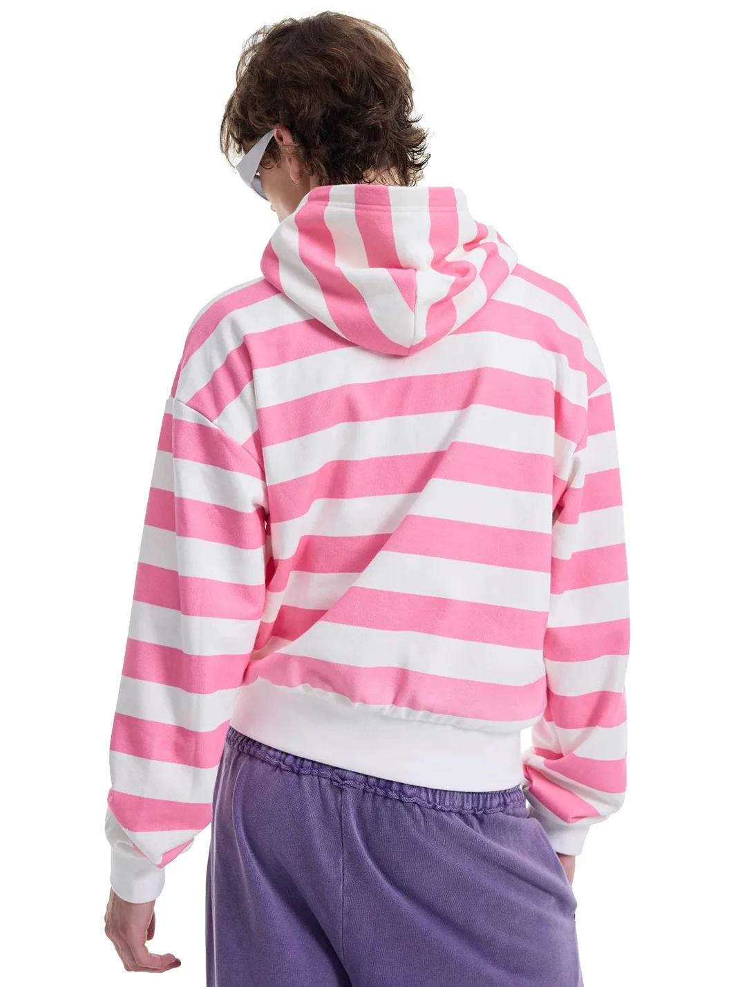 NumbAsia | Glitter Print Pink White Striped Zip Hoodie