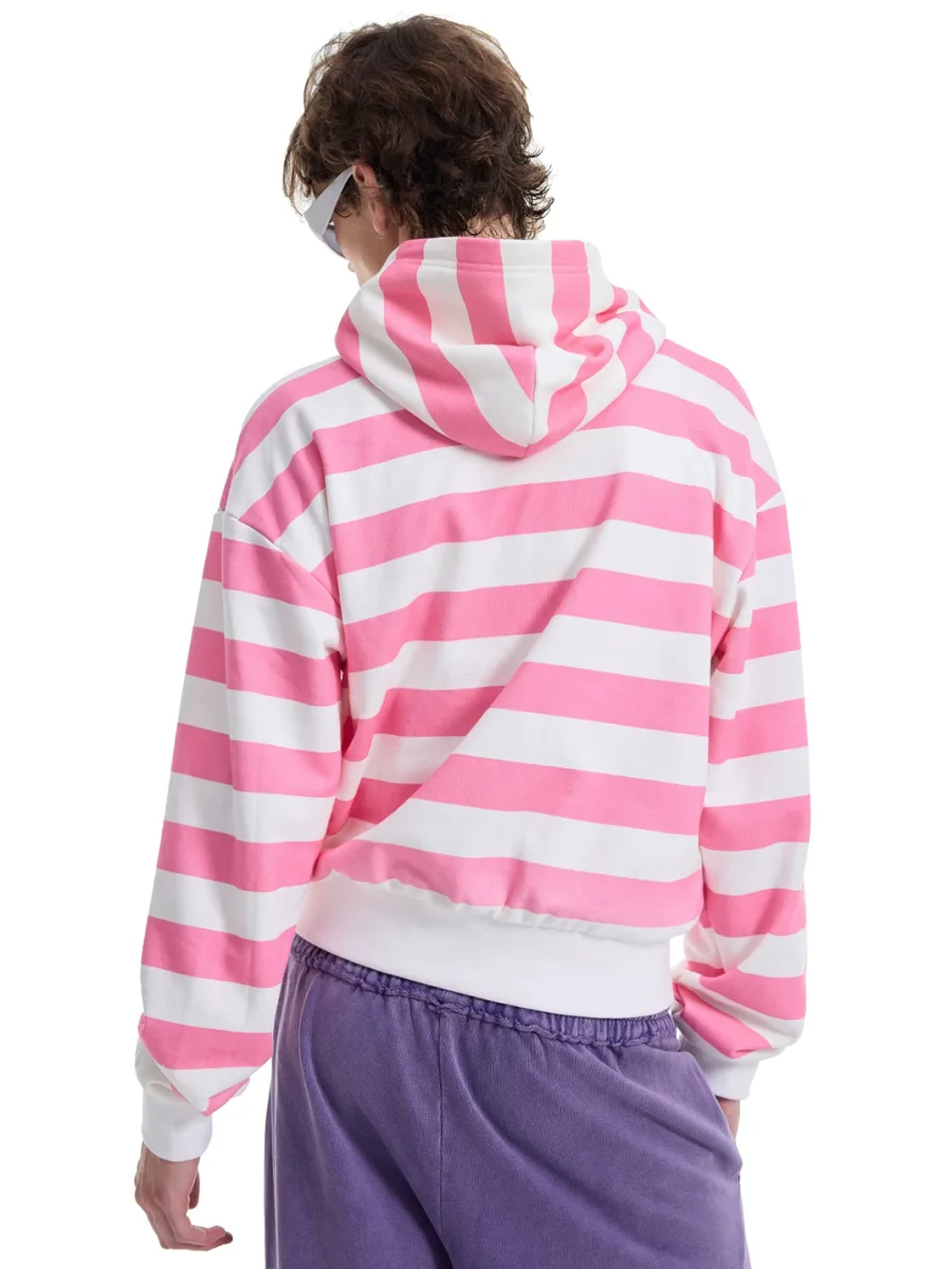 NumbAsia | Glitter Print Pink White Striped Zip Hoodie - 4