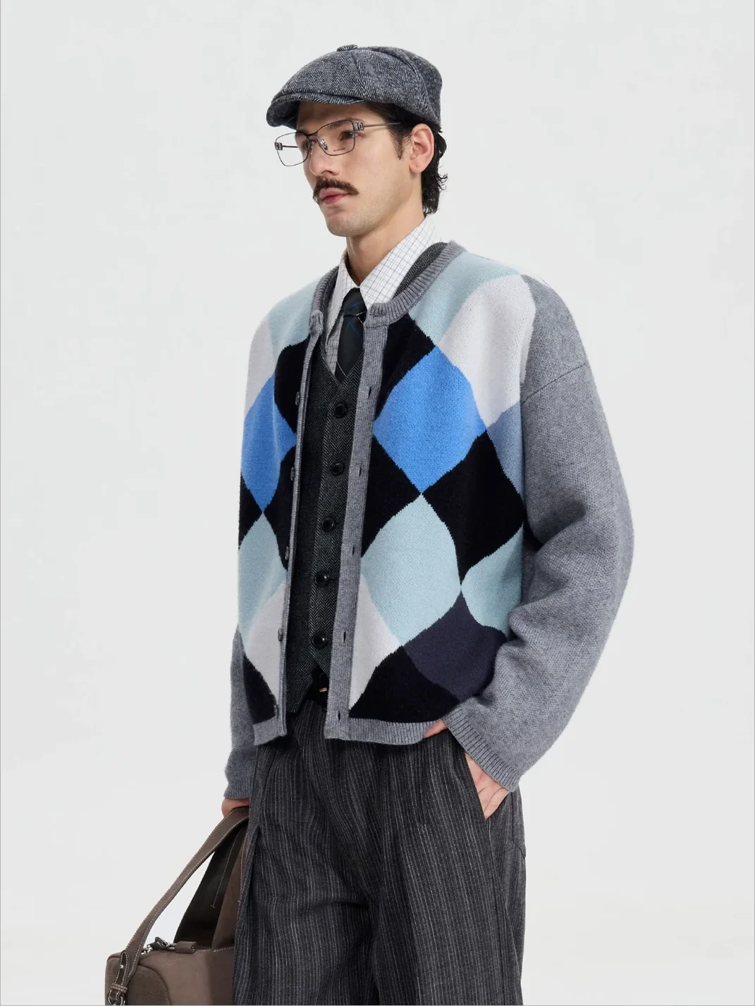 OPENFLY | Argyle Contrast Loose Knit Cardigan
