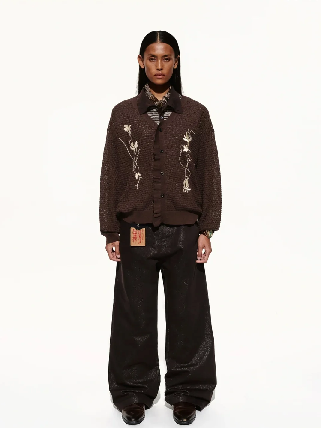 OPENFLY | Relaxed Floral Embroidered Openwork Knit Shirt