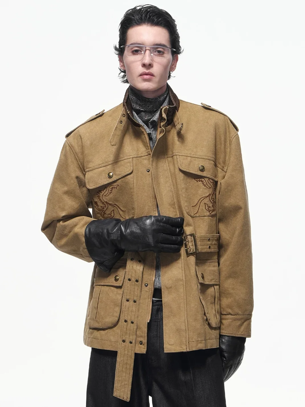 OPENFLY | Vintage Embroidered Belted Multi-Pocket Field Jacket