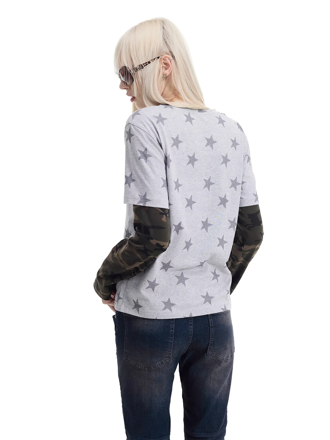 NumbAsia | Layered Star Camouflage Leopard Print Long Sleeve T-Shirt