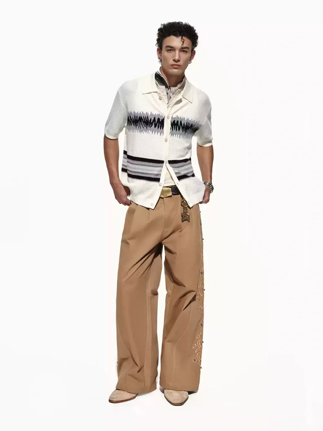 OPENFLY | Patterned Waffle Knit Short Sleeve Polo Cardigan